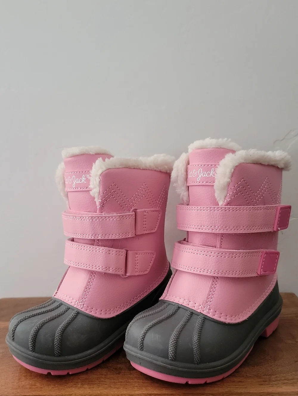 Cat & Jack Pink and Gray Kids Winter Boots with Faux Fur